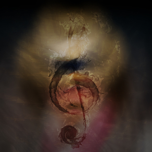 Abstract of the musicians portrait with a fluid treble clef